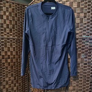 Athleta Navy Long Sleeve tidal rouched navy swim cover up size xl